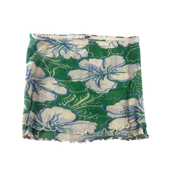 Free People Tops - Free People Green Blue Hibiscus Floral Smocked Tube Top Mini Skirt Boho L/XL